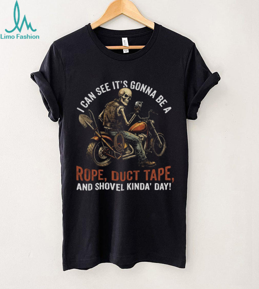 Skeleton Biker “Rope Duct Tape and Shovel” Dark Humor T Shirt