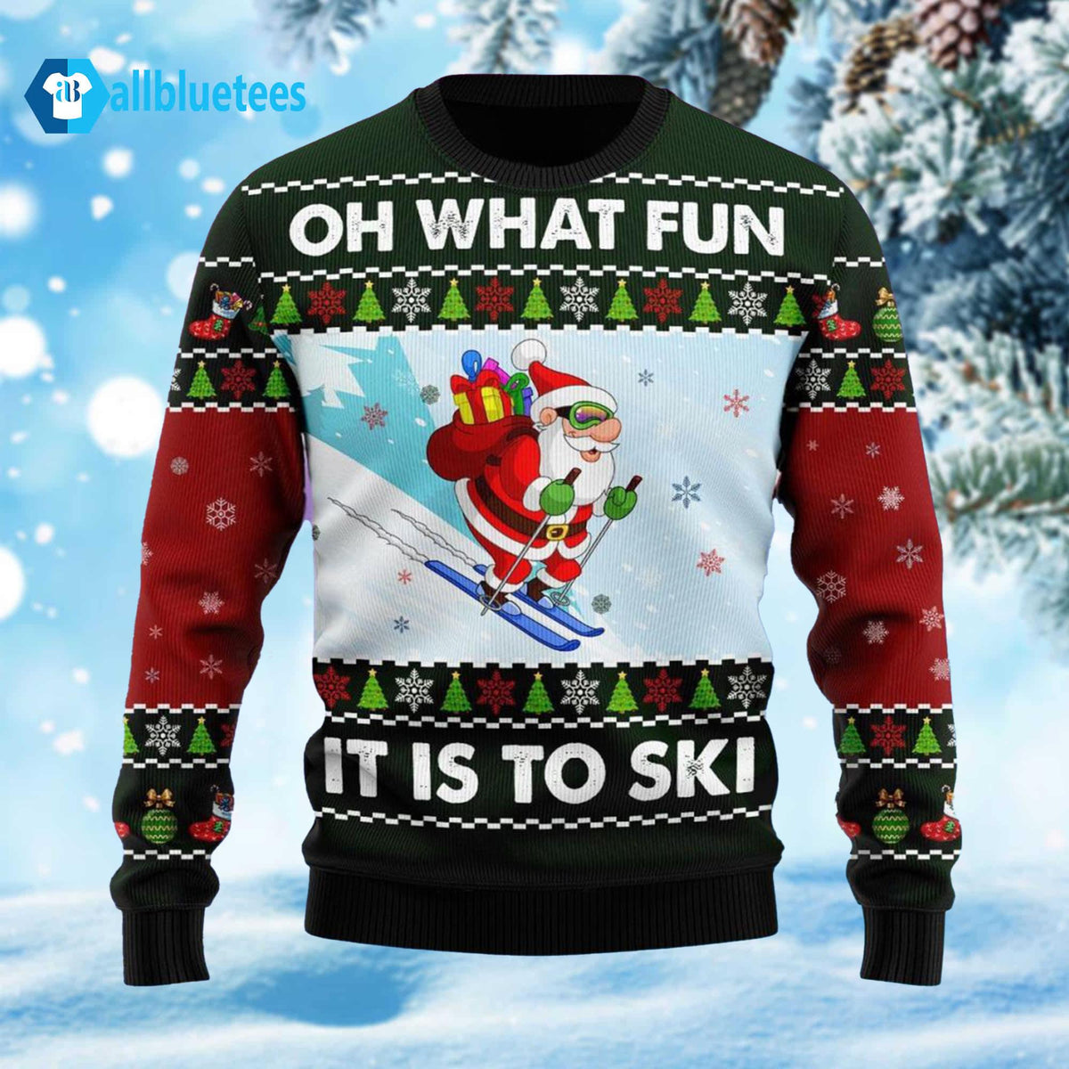 Skiing Oh What Fun Ugly Christmas Sweater