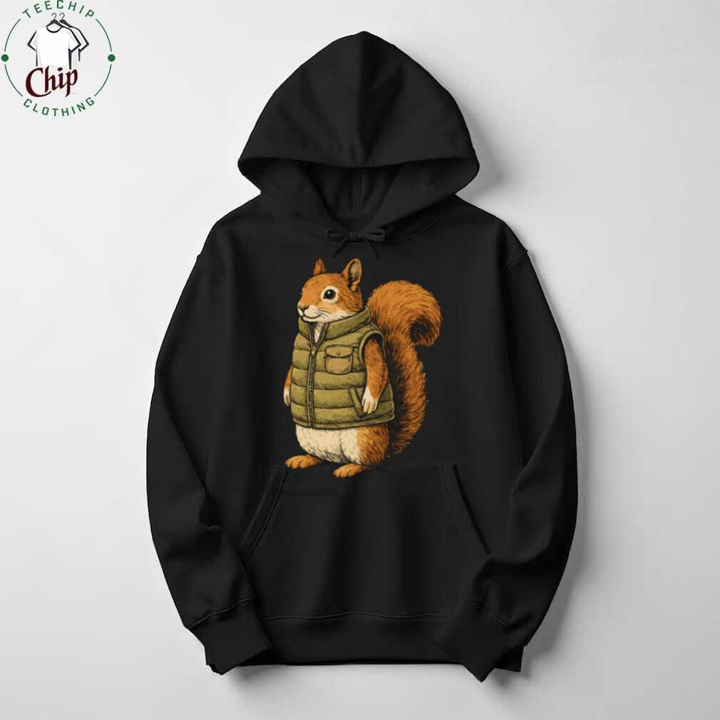 Squirrel in Puffy Vest Graphic T Shirt Cute Outdoorsy Animal Apparel