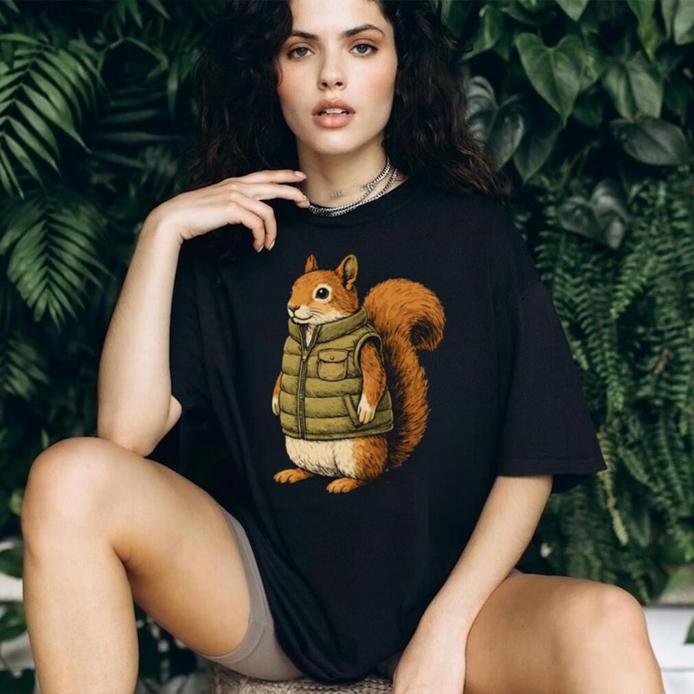 Squirrel in Puffy Vest Graphic T Shirt Cute Outdoorsy Animal Apparel