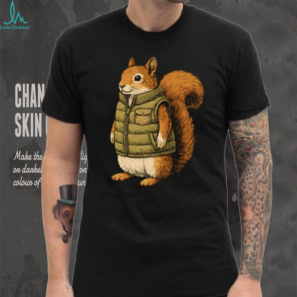 Squirrel in Puffy Vest Graphic T Shirt Cute Outdoorsy Animal Apparel