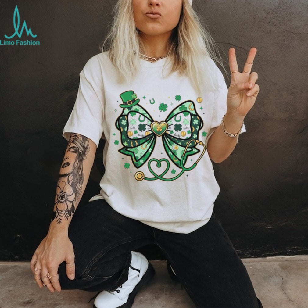 St. Patrick’s Day Nurse Stethoscope Clover Bow Lucky Healthcare Shirt