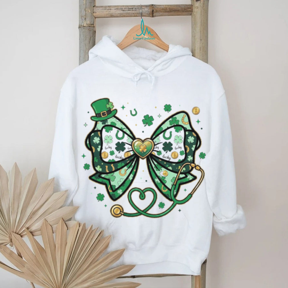 St. Patrick’s Day Nurse Stethoscope Clover Bow Lucky Healthcare Shirt