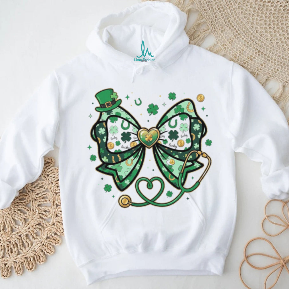 St. Patrick’s Day Nurse Stethoscope Clover Bow Lucky Healthcare Shirt