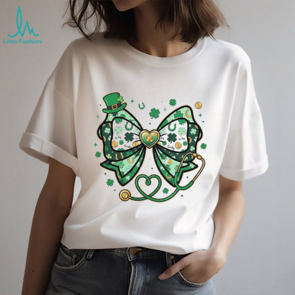 St. Patrick’s Day Nurse Stethoscope Clover Bow Lucky Healthcare Shirt