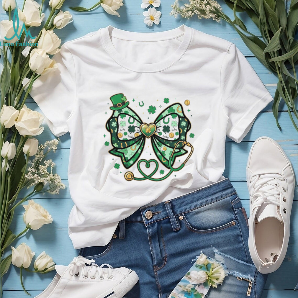 St. Patrick’s Day Nurse Stethoscope Clover Bow Lucky Healthcare Shirt