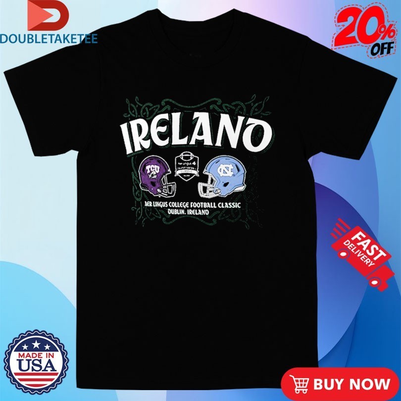 TCU Horned Frogs vs North Carolina Tar Heels Ireland Aer Lingus College Football Classic 2026 Helmets Shirts