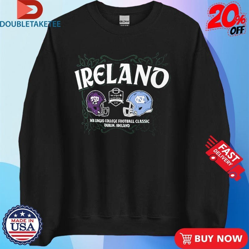 TCU Horned Frogs vs North Carolina Tar Heels Ireland Aer Lingus College Football Classic 2026 Helmets Shirts