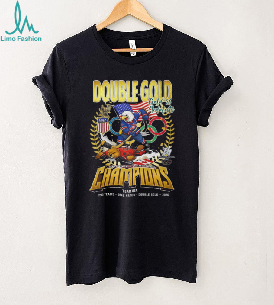 Team USA Hockey Double Gold Champions 2026 T Shirt Olympic Eagle vs Beaver
