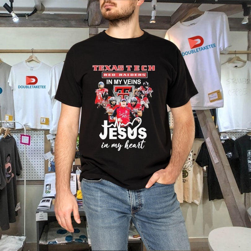 Texas Tech Red Raiders In My Veins Jesus In My Heart Signatures Players Coach Shirts