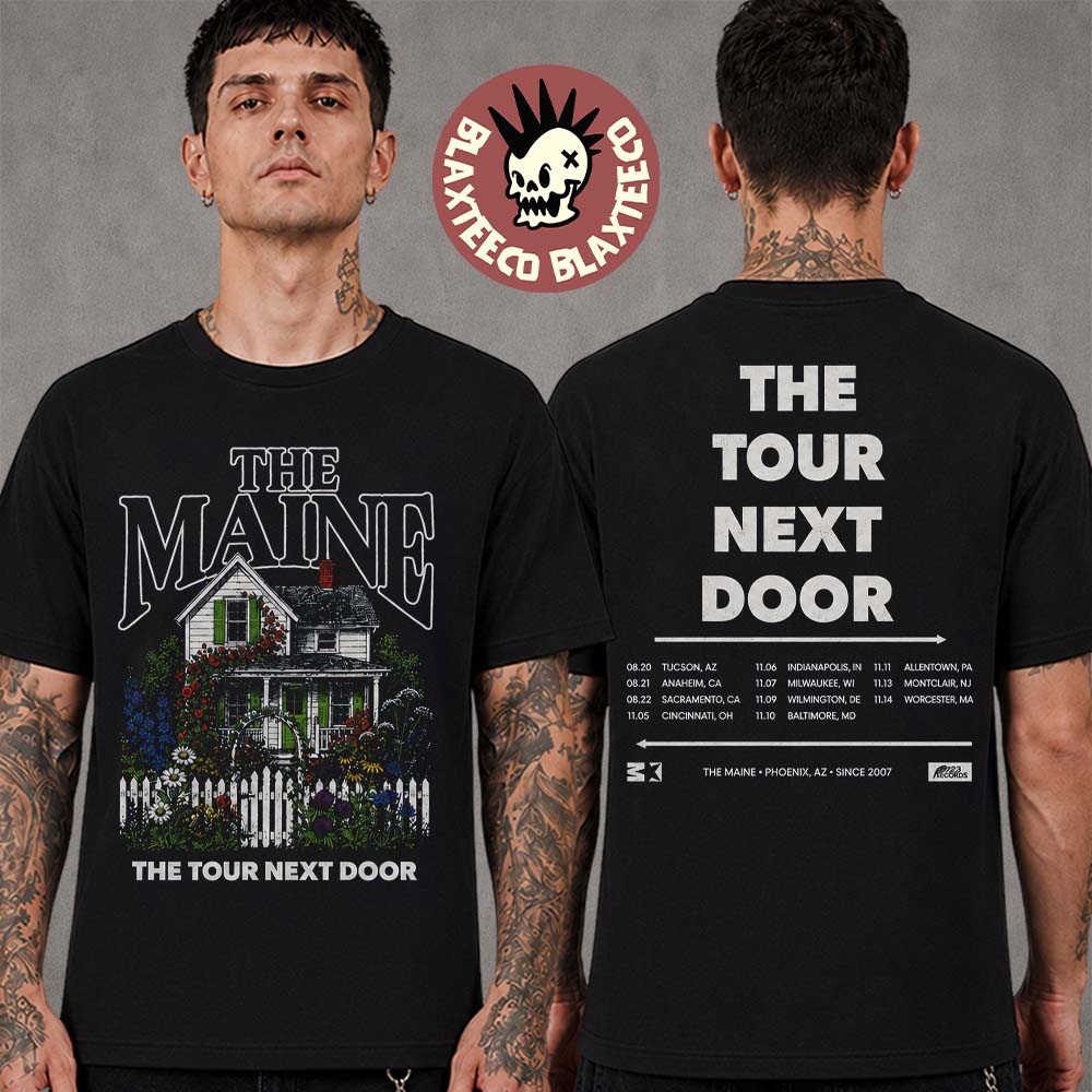 The Maine The Tour Next Door 2026 Merch Floral House With Dates Two Sided T-Shirt