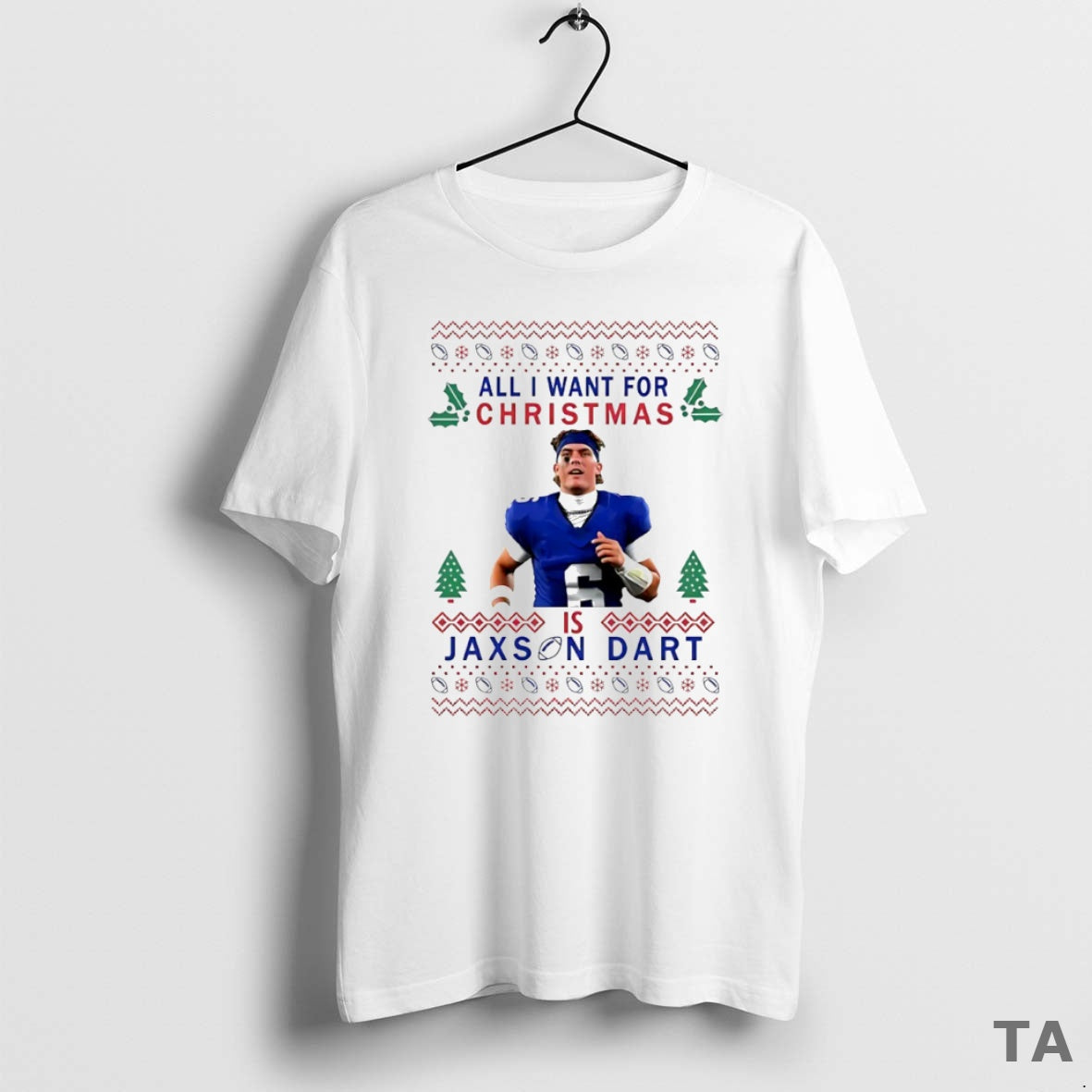 Top All I Want For Christmas Jaxson Dart New York Giants Ugly Christmas Circle T-Shirts, Hoodie, Sweatshirt | InkNestWear.com