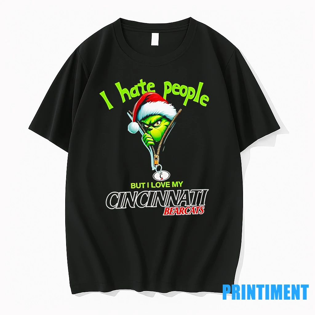 Top Grinch Santa Hat I Hate People But I Love My Cincinnati Bearcats Christmas Logo