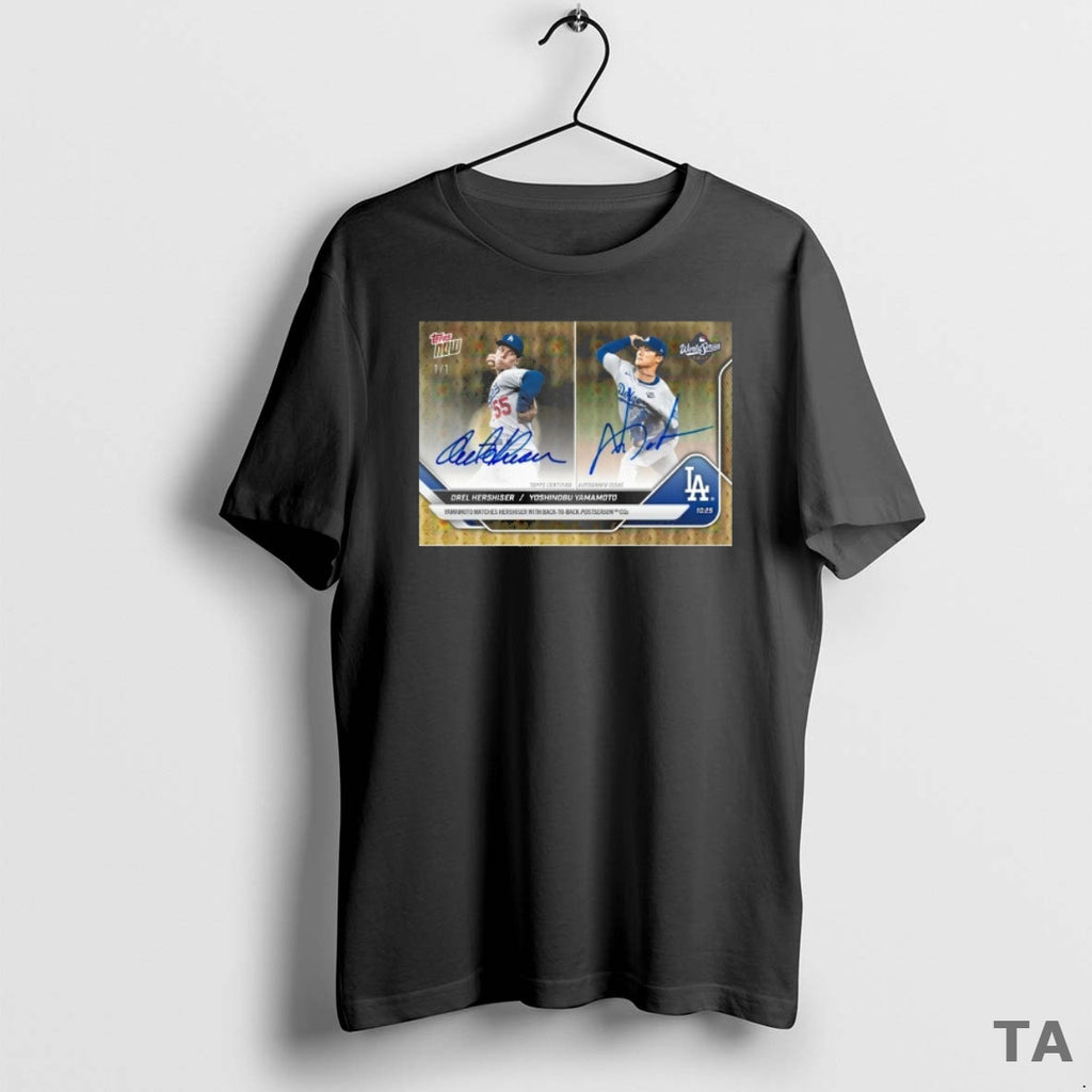 Top La Dodgers Orel Hershiser And Yoshinobu Yamamoto Topps Yamamoto Matches Hershiser With Back2back Postseason T-Shirts,...