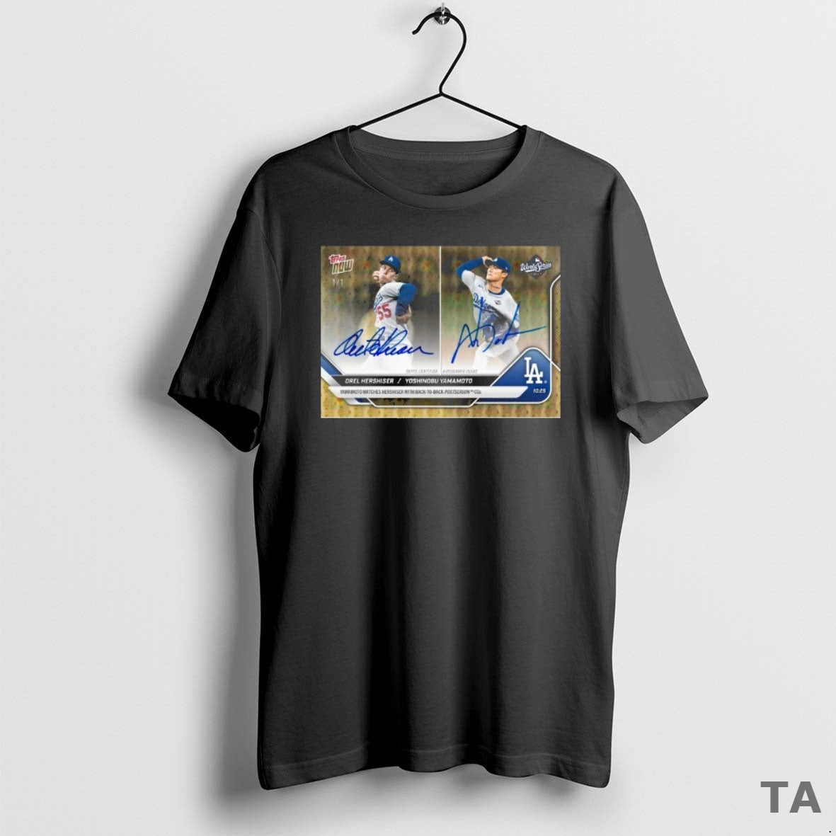 Top La Dodgers Orel Hershiser And Yoshinobu Yamamoto Topps Yamamoto Matches Hershiser With Back2back Postseason T-Shirts,...