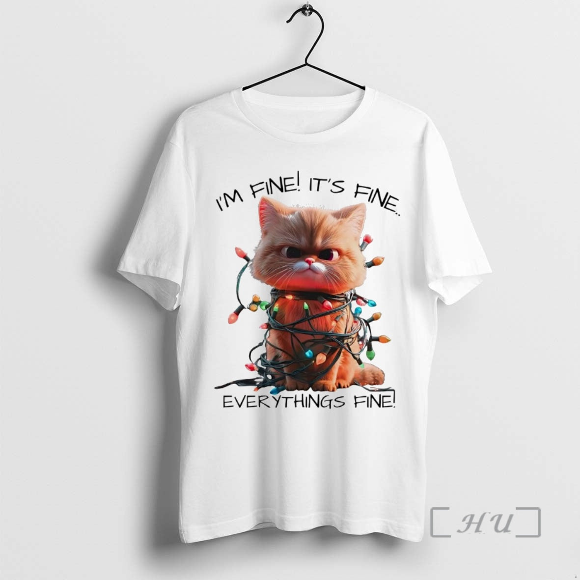 Trending Cat Im Fine Its Fine Everythings Fine Christmas Light T-Shirts, Hoodie, Sweatshirt | InkNestWear.com