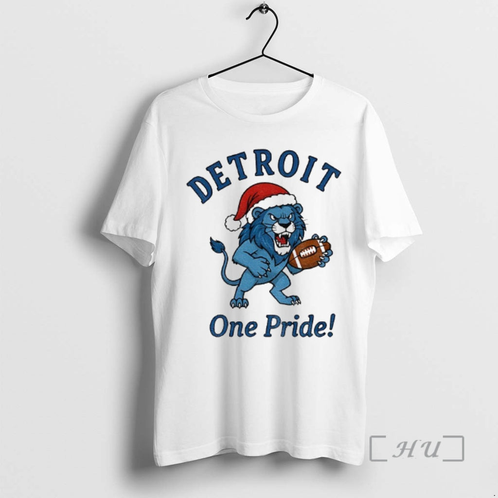 Trending Detroit Lions Football Mascot Santa Hat Detroit One Pride Merry Christmas Premium T Shirts Hoodie, Sweatshirt