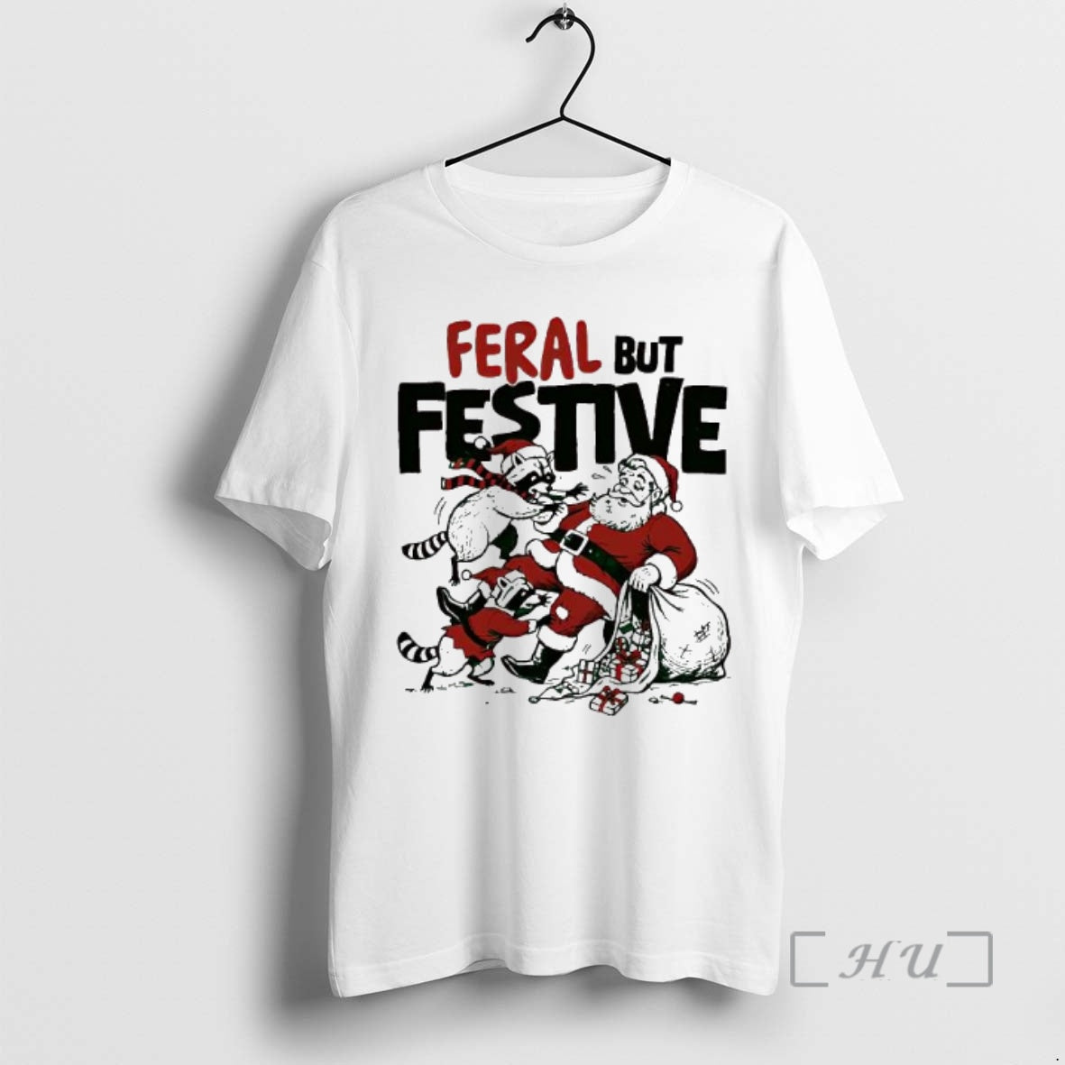 Trending Feral But Festive Raccoons Santa Claus T-Shirts, Hoodie, Sweatshirt