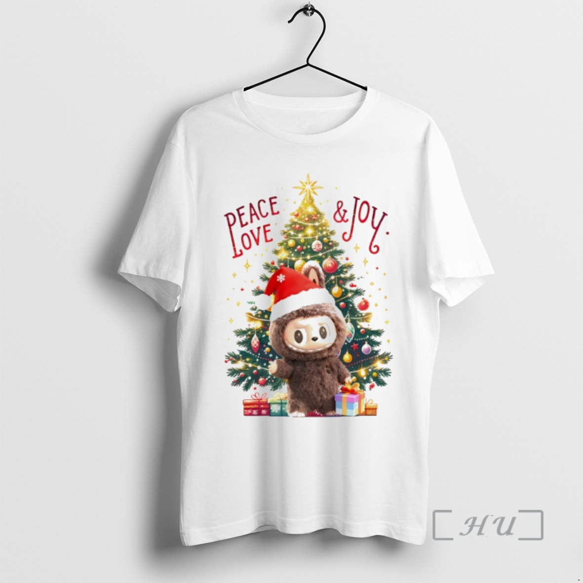 Trending Festive Labubu Peace Love Joy Cartoon Christmas Tree T-Shirts, Hoodie, Sweatshirt | InkNestWear.com