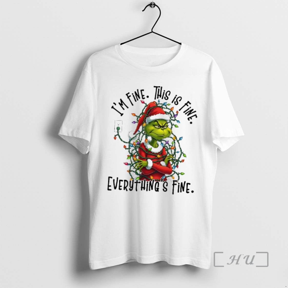 Trending Im Fine This Is Fine Everythings Fine Christmas Lights Grinch Tangled Premium T Shirts Hoodie, Sweatshirt