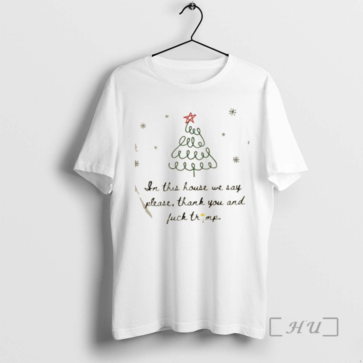 Trending In This House We Say Please Thank You And Fuck Trump Christmas Tree Premium T-Shirts, Hoodie, Sweatshirt