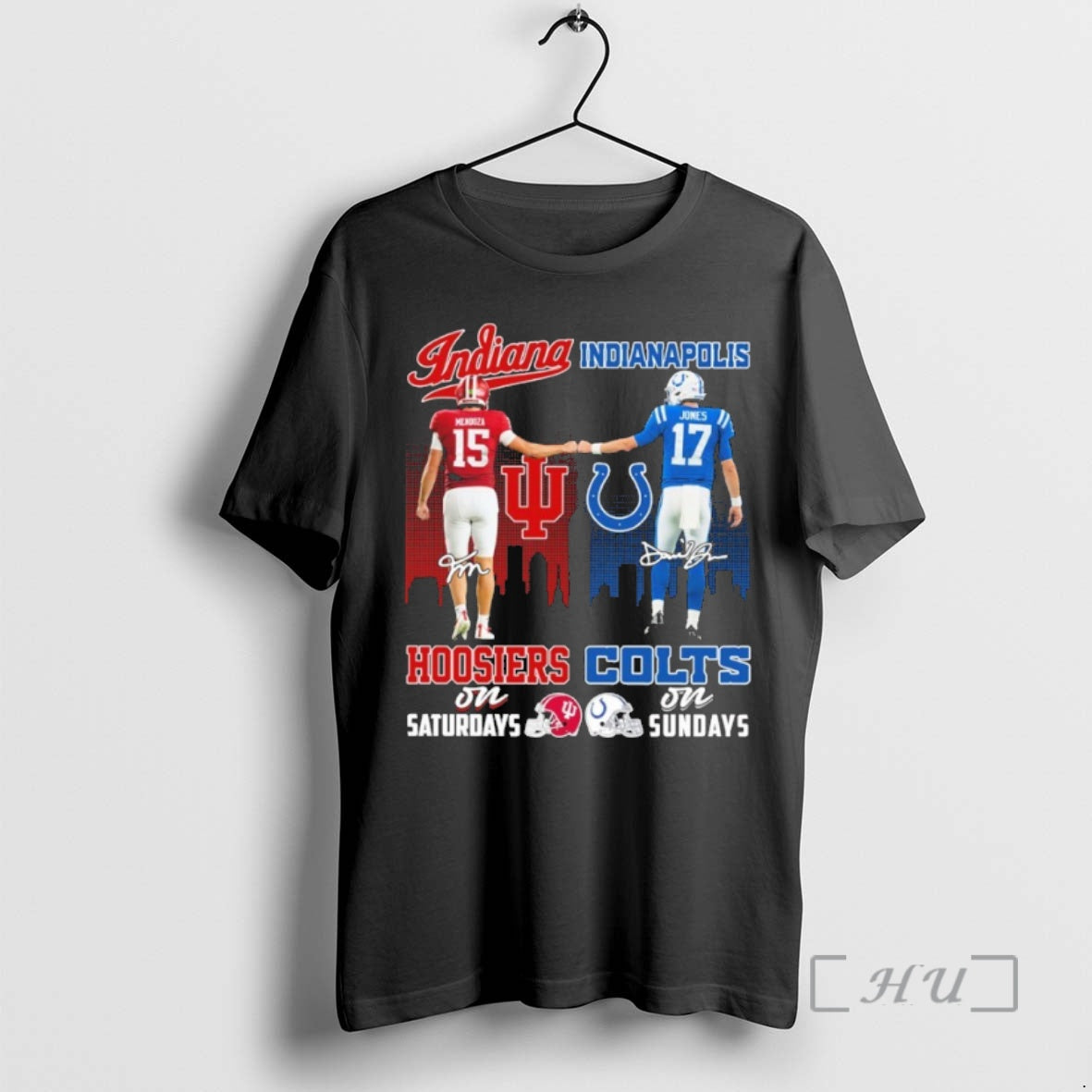 Trending Indiana Mendoza Hoosiers On Saturdays X Indianapolis Jones Colts On Sunday Signature City Premium T-Shirts,...