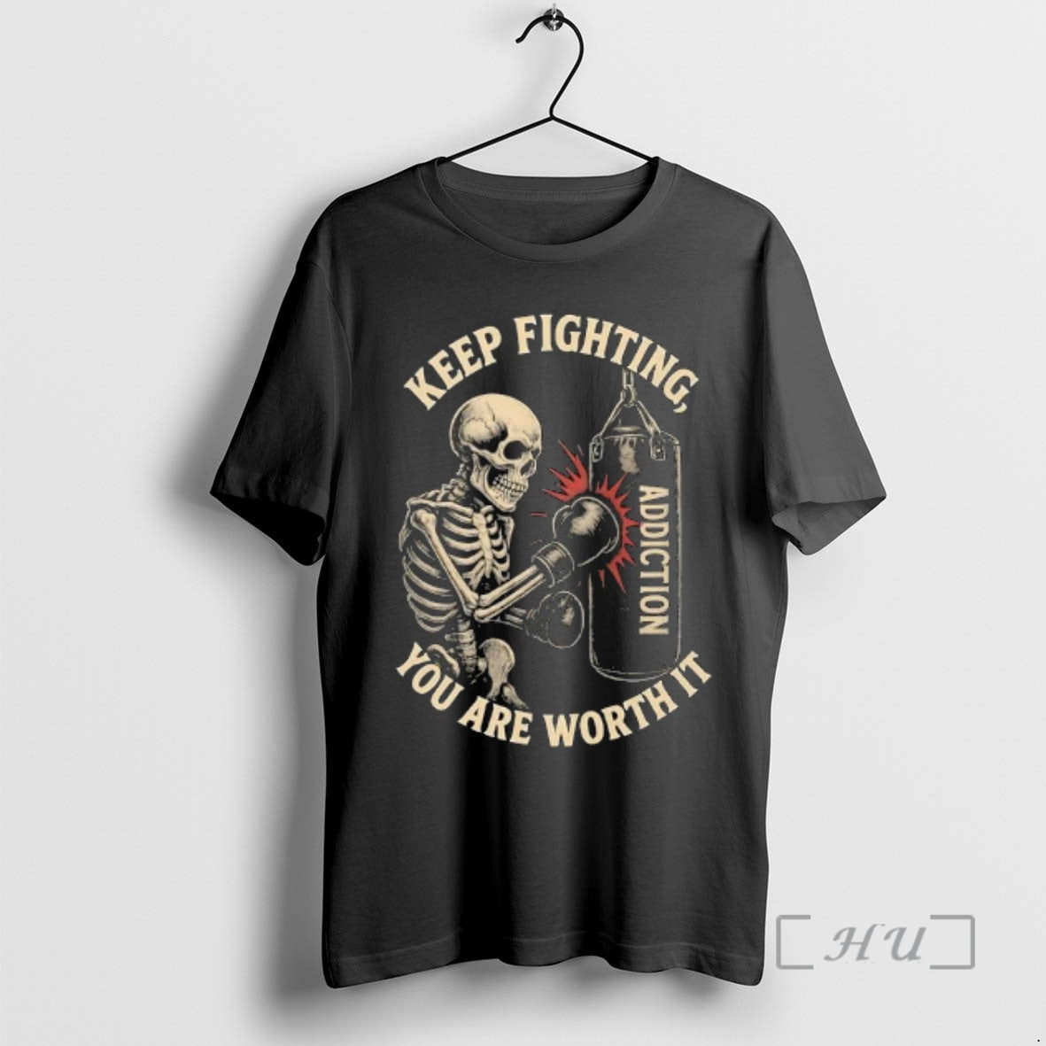 Trending Keep Fighting You Are Worth It Skeleton Boxing Addiction T-Shirts, Hoodie, Sweatshirt | InkNestWear.com