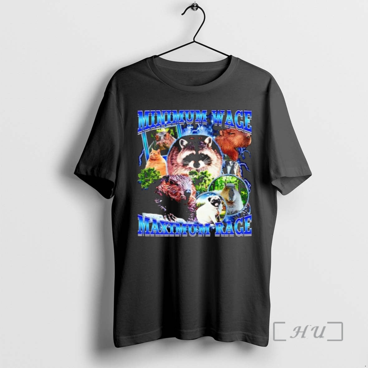 Trending Minimum Wage Maximum Rage Raccoon Beaver Capybara Cat Pug T-Shirts, Hoodie, Sweatshirt | InkNestWear.com