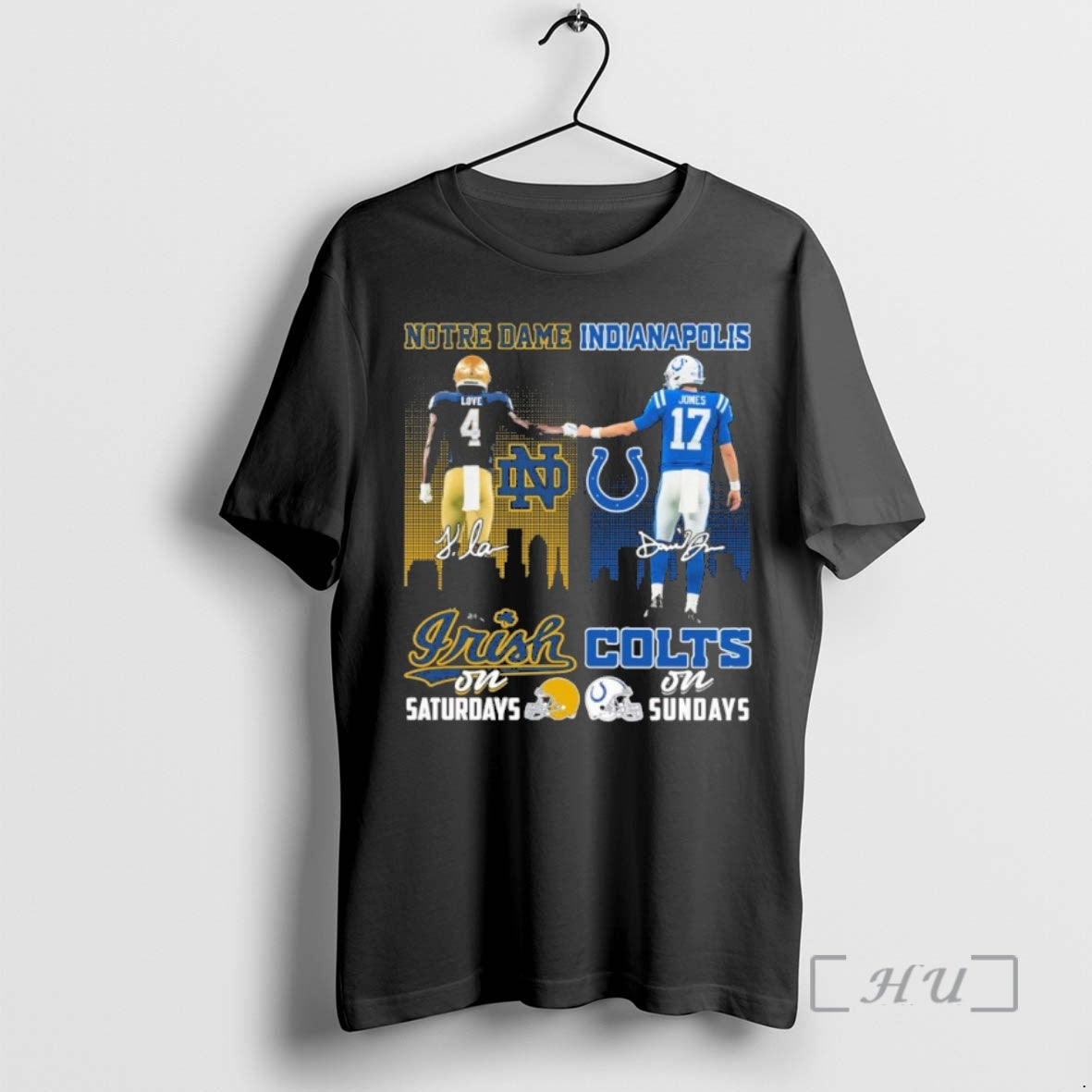 Trending Notre Dame Irish On Saturdays X Indianapolis Jones Colts On Sunday Signature City Premium T-Shirts, Hoodie,...
