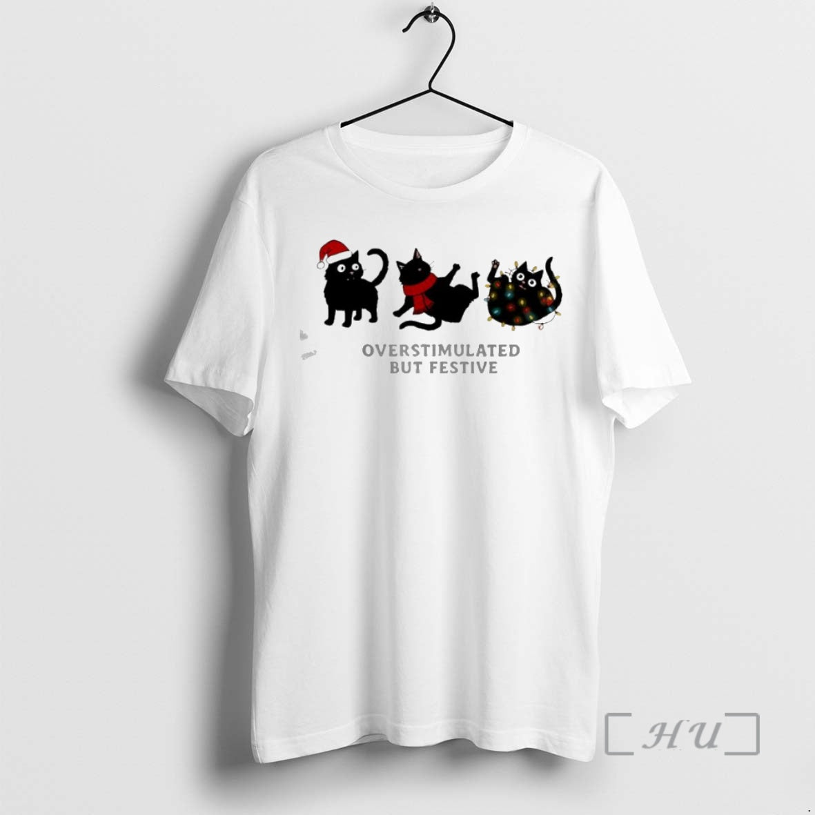 Trending Overstimulated But Festive Cat Christmas T-Shirts, Hoodie, Sweatshirt | InkNestWear.com