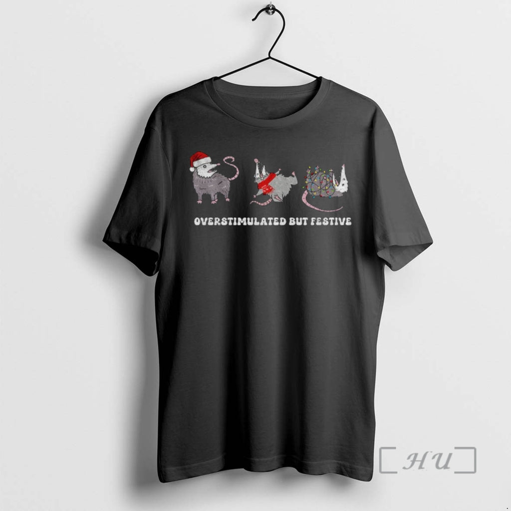 Trending Possum Santa Hat Overstimulated But Festive Merry Christmas T-Shirts, Hoodie, Sweatshirt | InkNestWear.com