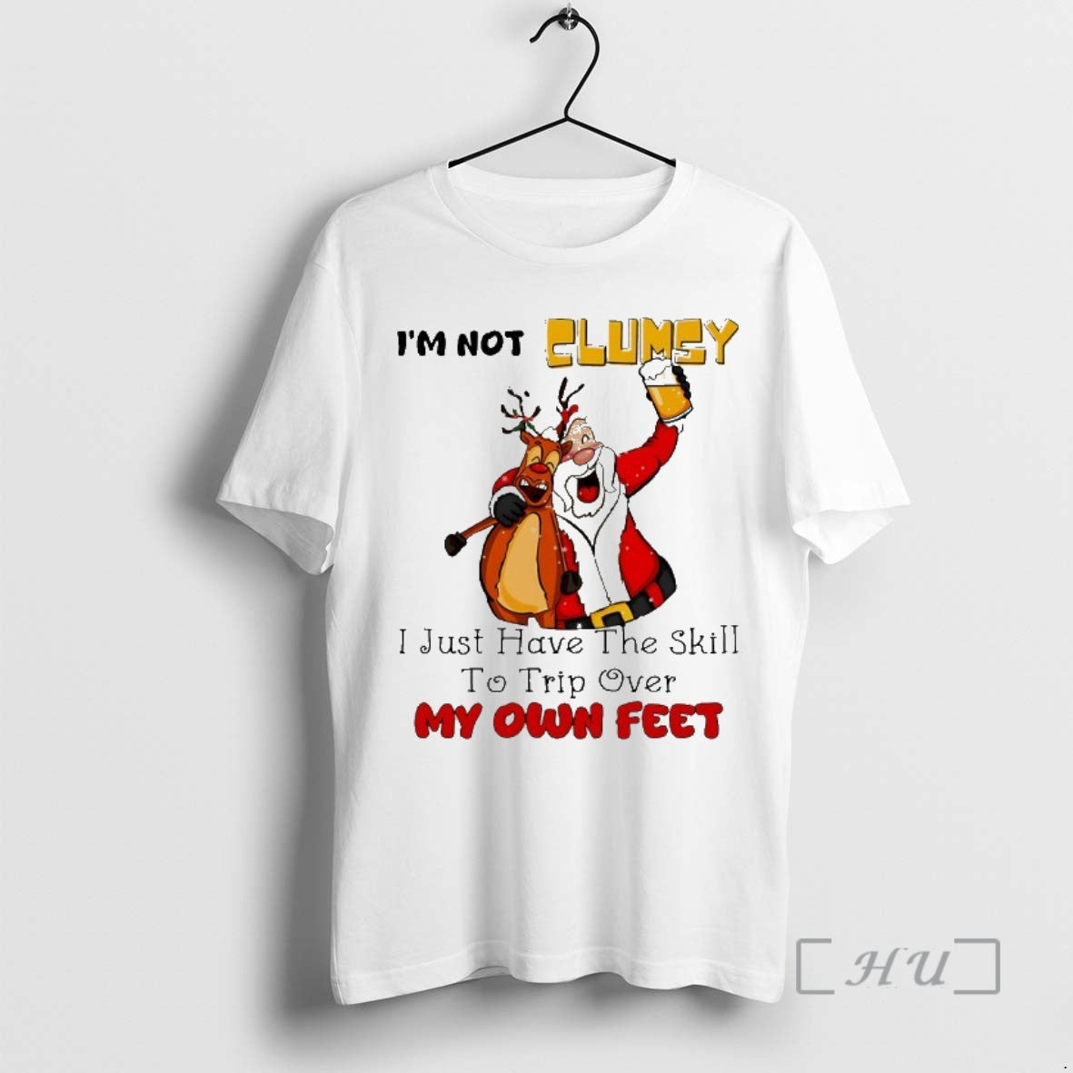 Trending Santa And Reindeer Im Not Clumsy I Just Have The Skill To Trip Over T-Shirts, Hoodie, Sweatshirt | InkNestWear.com