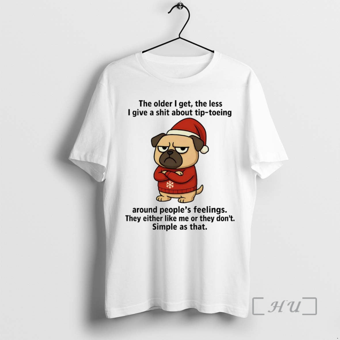 Trending Santa Pug The Older I Get The Less I Give A Shit Christmas Premium T-Shirts, Hoodie, Sweatshirt | InkNestWear.com