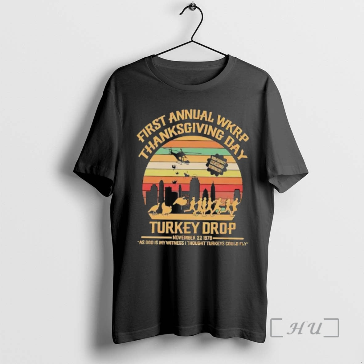 Trending Turkeys Away Drop Sitcom Wkrp In Cincinnati Thanksgiving Day Vintage Graphic Premium T Shirts Hoodie, Sweatshirt