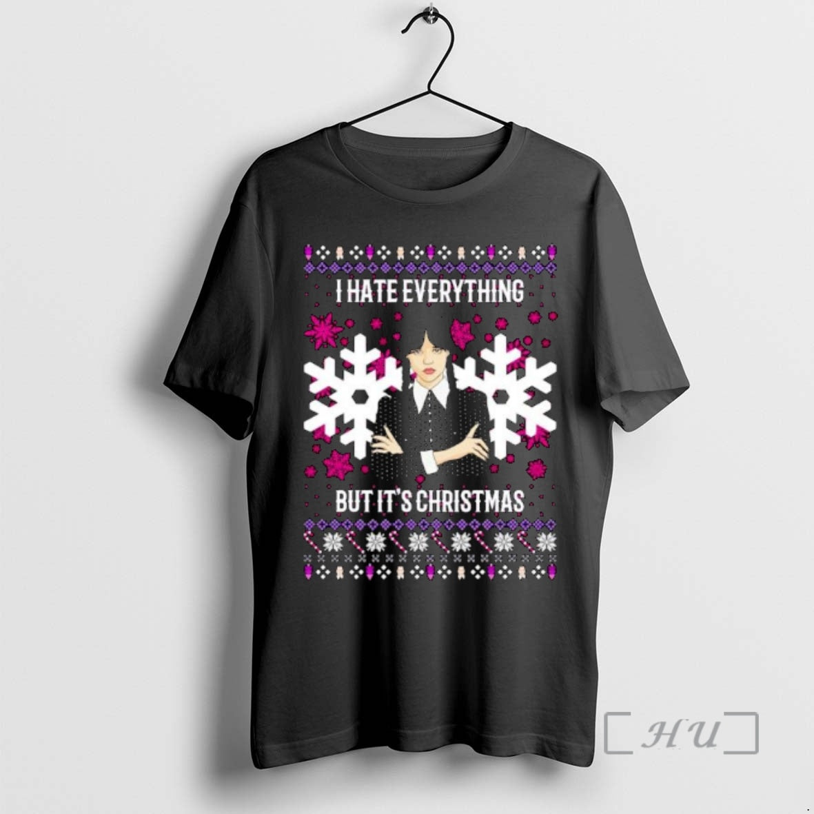 Trending Wednesday Addams I Hate Everything But Its Christmas Ugly Christmas Ornaments Premium T Shirts Hoodie, Sweatshirt