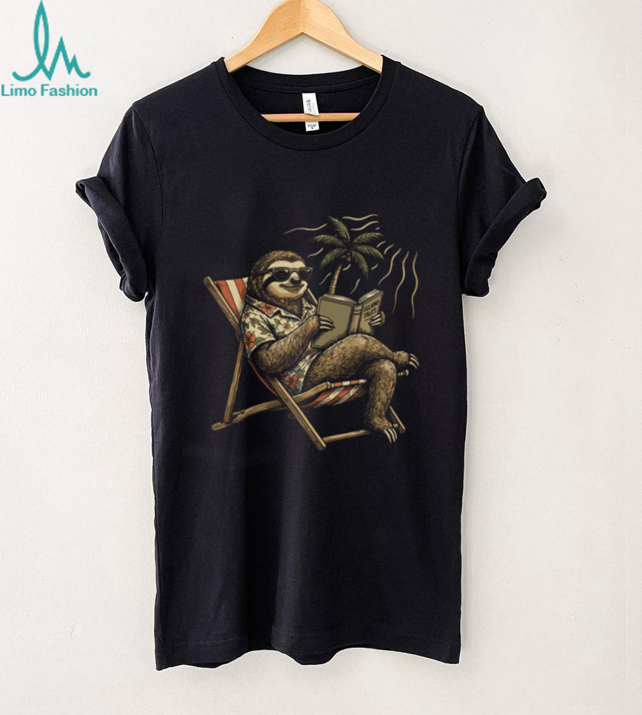 Tropical Sloth Relaxing in Beach Chair Shirt Island Tales Vacation Tee