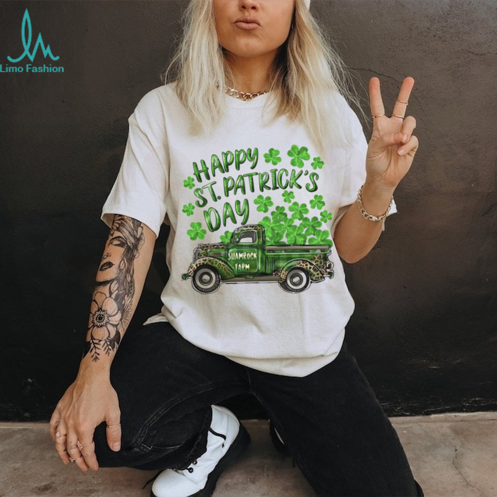 Vintage Green Leopard Shamrock Farm Truck St. Patrick’s Day T Shirt