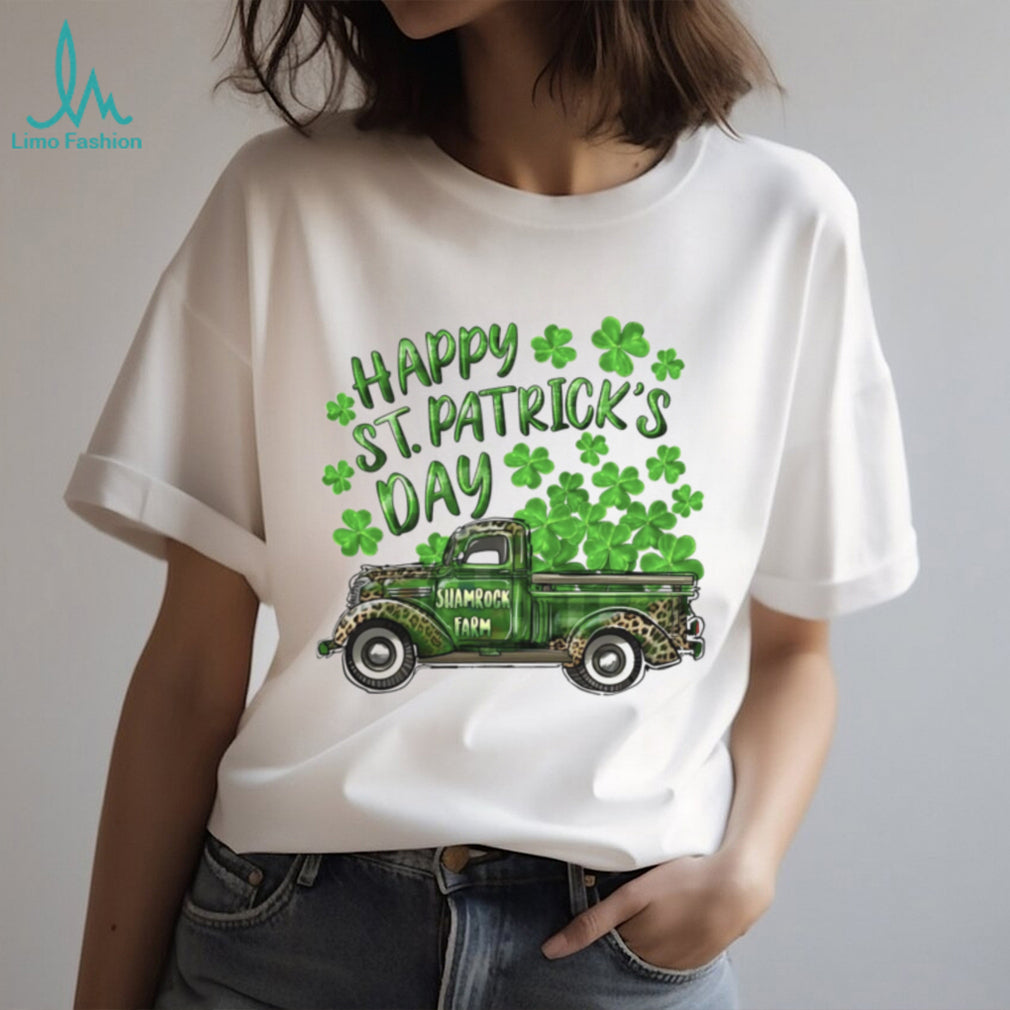 Vintage Green Leopard Shamrock Farm Truck St. Patrick’s Day T Shirt
