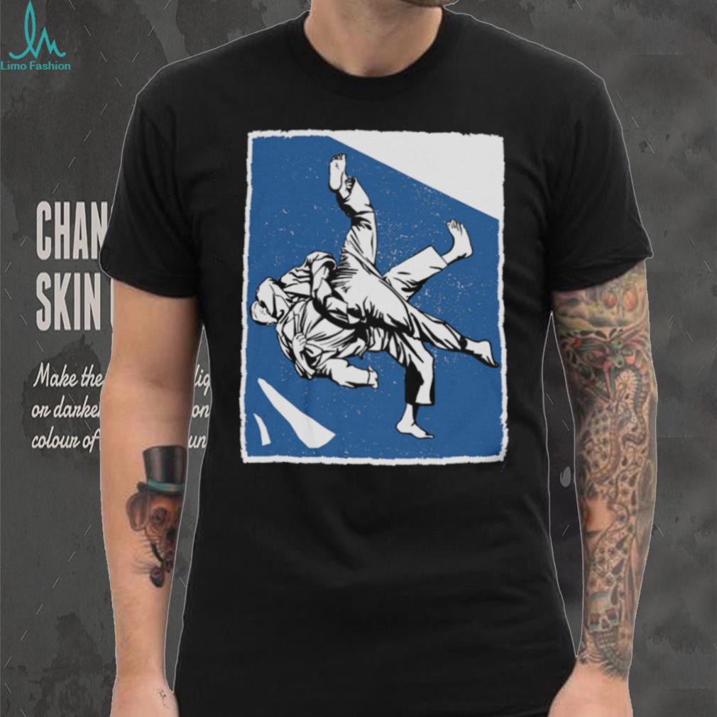 Vintage Judo Throw Martial Arts Graphic Blue Silhouette T Shirt