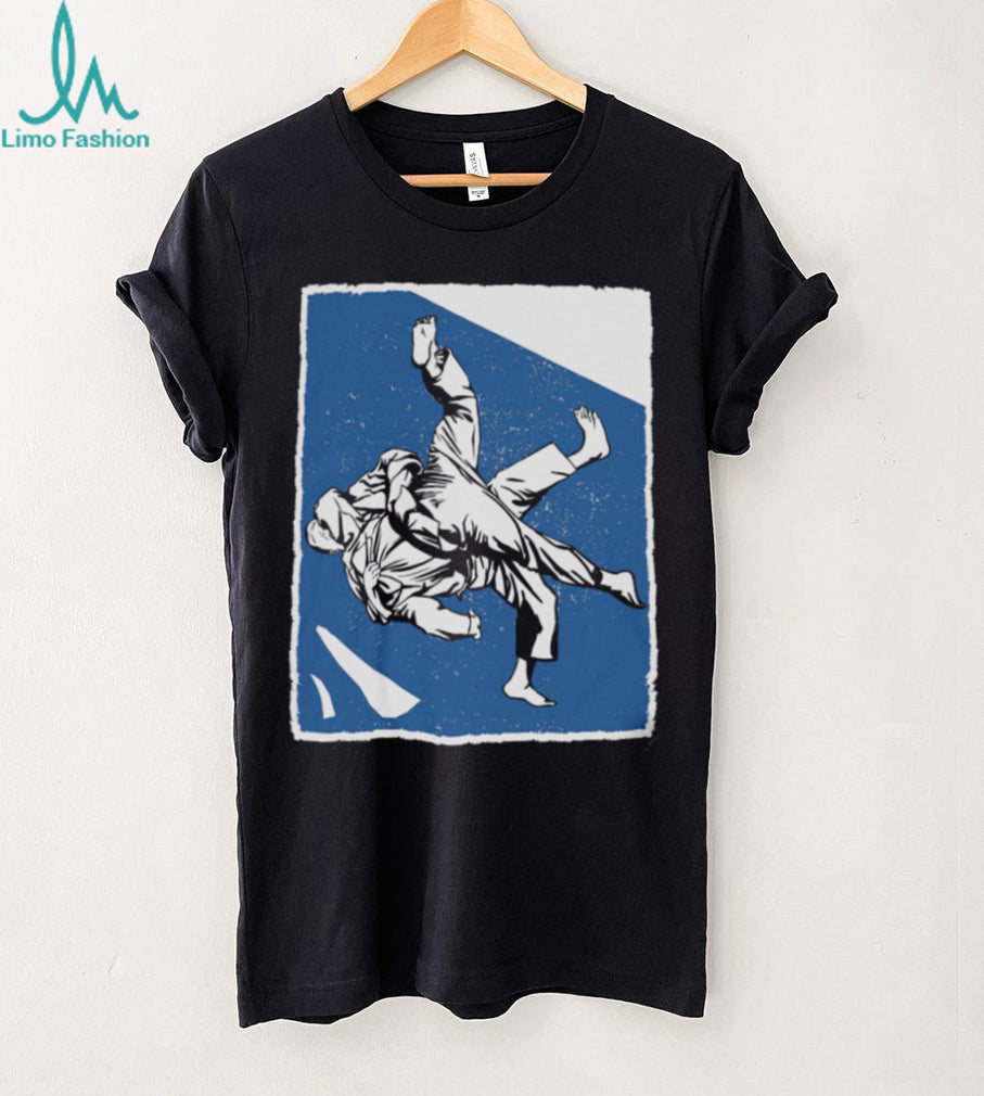 Vintage Judo Throw Martial Arts Graphic Blue Silhouette T Shirt