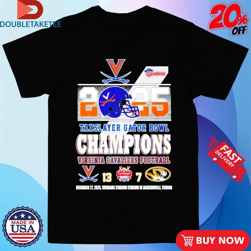 Virginia Cavaliers Football 2025 Taxslayer Gator Bowl Champions Score Helmet Shirts
