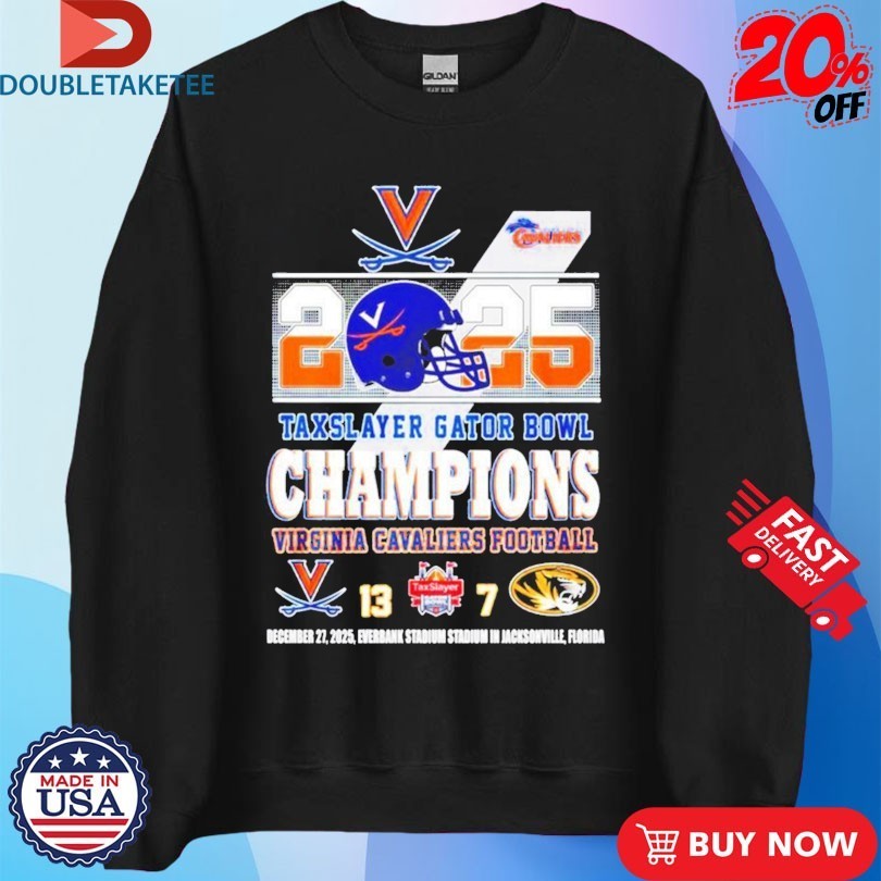 Virginia Cavaliers Football 2025 Taxslayer Gator Bowl Champions Score Helmet Shirts
