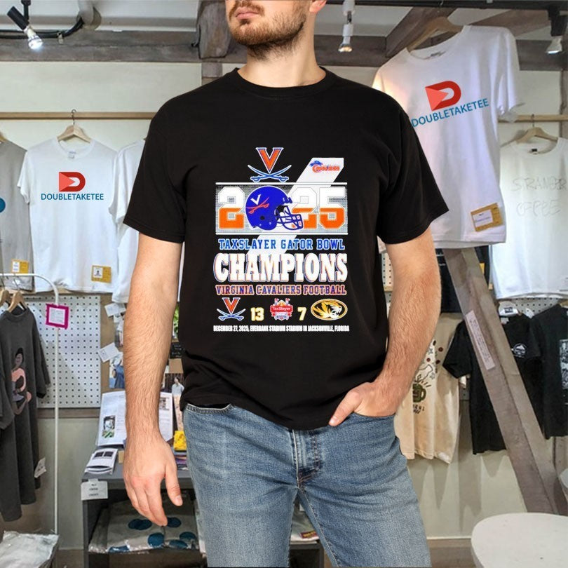 Virginia Cavaliers Football 2025 Taxslayer Gator Bowl Champions Score Helmet Shirts
