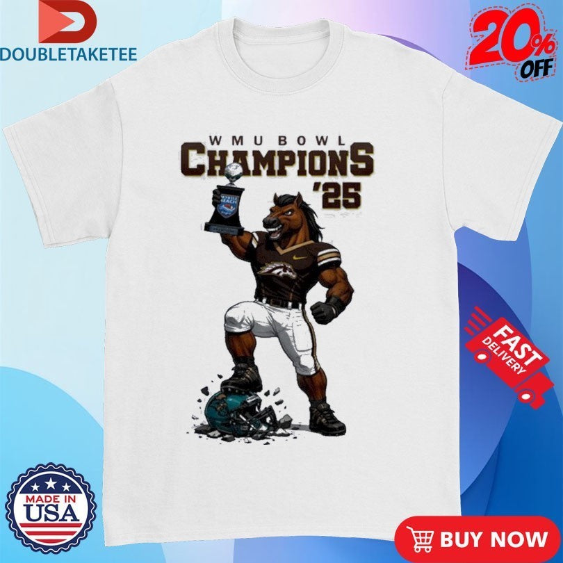 Western Michigan Broncos Myrtle Beach Bowl Champions 2025 Mascot Trophy Shirts