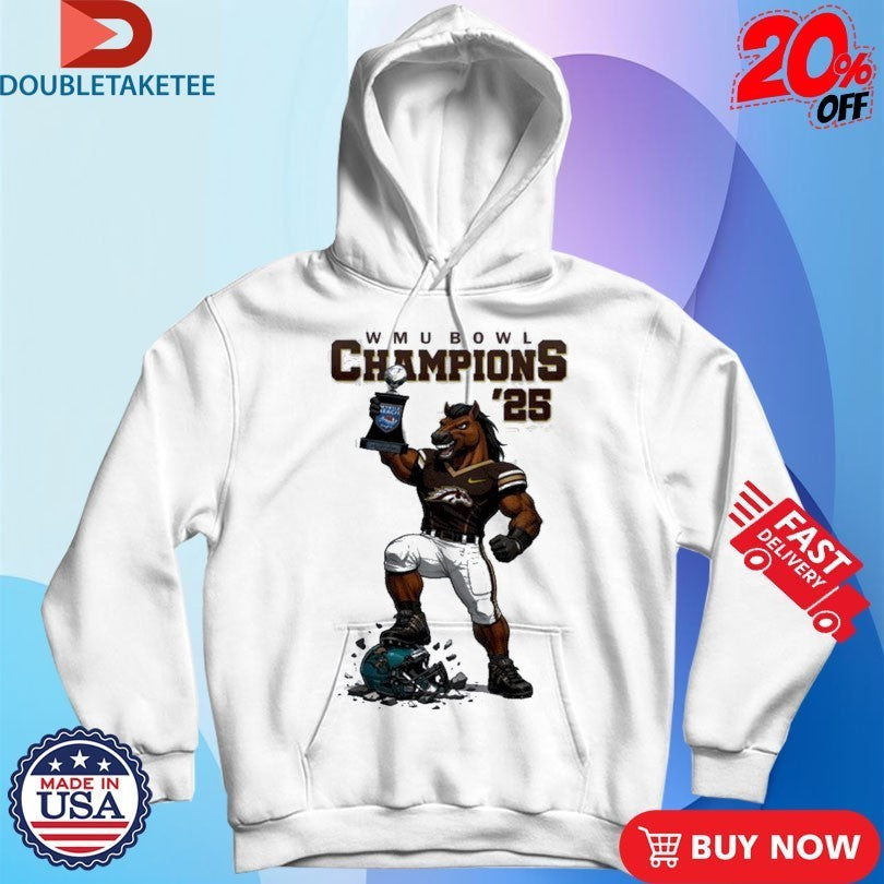 Western Michigan Broncos Myrtle Beach Bowl Champions 2025 Mascot Trophy Shirts