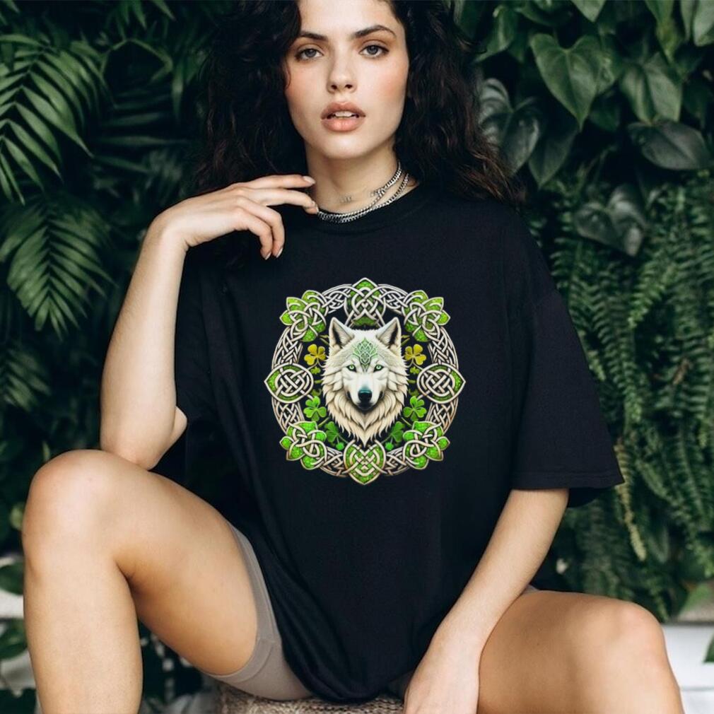 White Wolf Celtic Knot Shamrock St. Patrick’s Day Artistic T Shirt