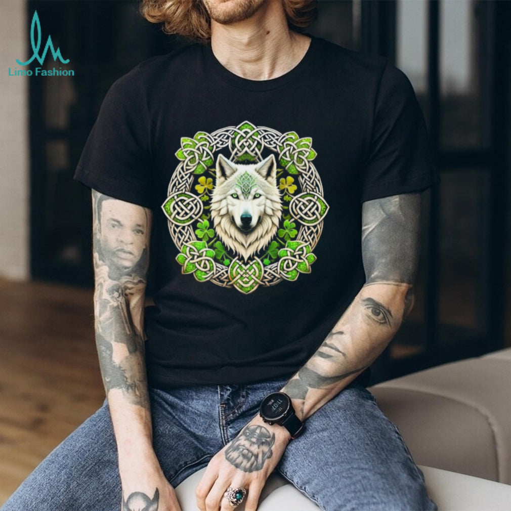 White Wolf Celtic Knot Shamrock St. Patrick’s Day Artistic T Shirt