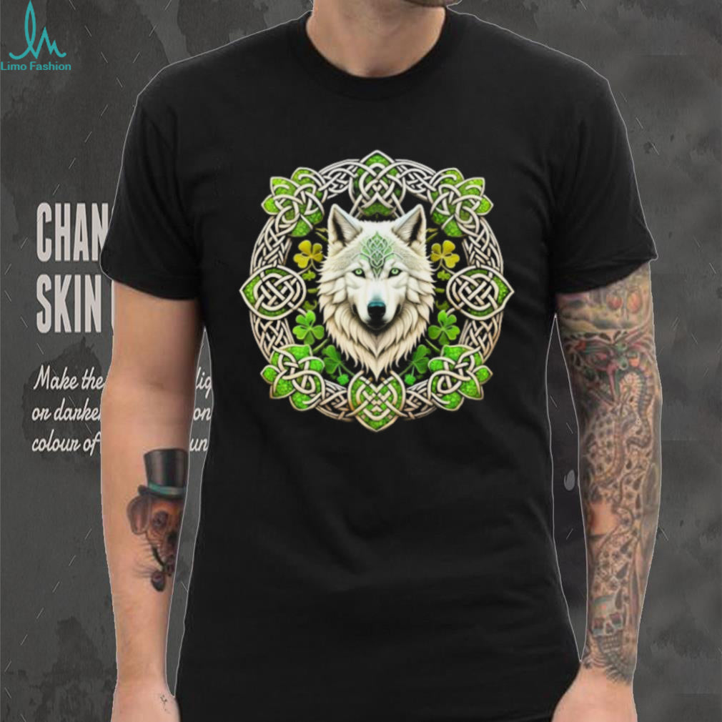 White Wolf Celtic Knot Shamrock St. Patrick’s Day Artistic T Shirt