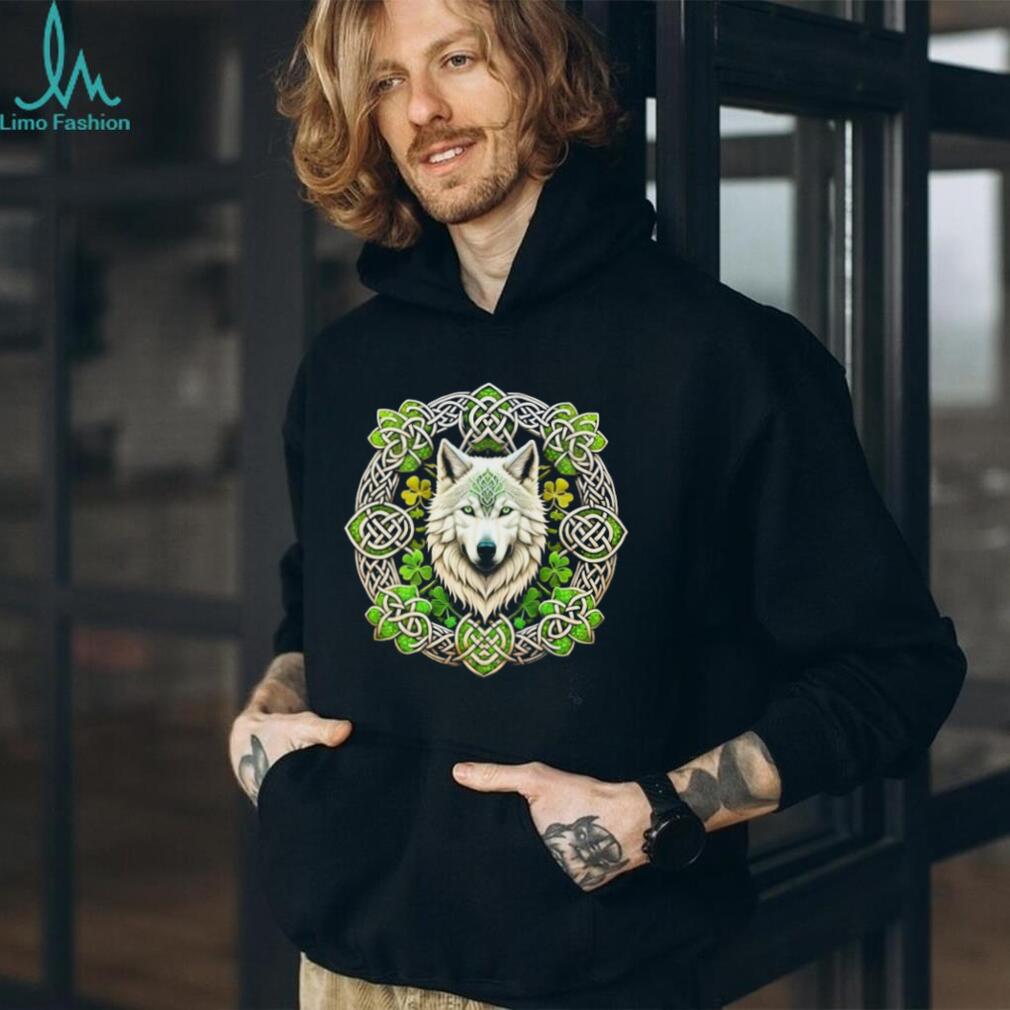 White Wolf Celtic Knot Shamrock St. Patrick’s Day Artistic T Shirt