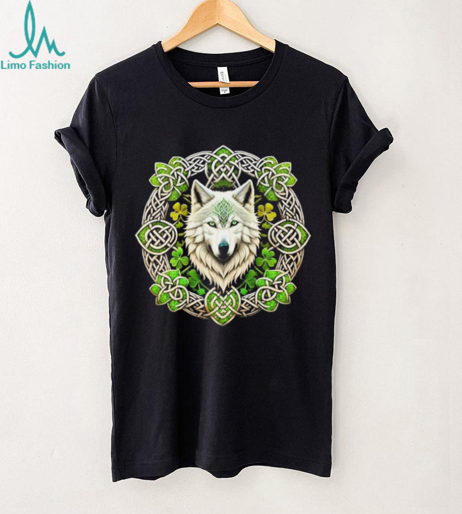 White Wolf Celtic Knot Shamrock St. Patrick’s Day Artistic T Shirt